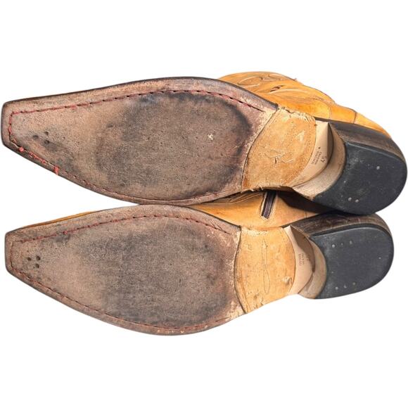 Vintage Jo Ghost Italian Western Cowboy Ankle Boots Tan Leather Size 45 11.5-12 - Picture 10 of 16